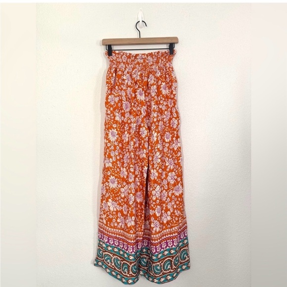 Maeve Orange Floral Wide-Leg Border Print Pants - Picture 4 of 11